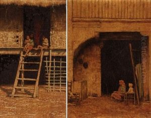 Figures On The Steps Of A Hut In Japan (+ A Courtyard Scene; Pair) by Mortimer Mempes