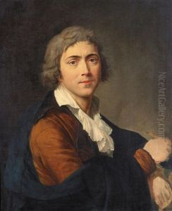 Autoportrait De L'artiste En Buste, Portant Une Veste Marron, Un Pinceau Dans Sa Main Droite