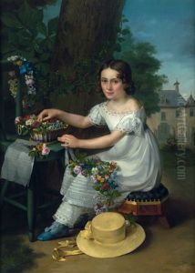 Bildnis Der Emilie Im Garten, Eine Blumengirlande Bindend