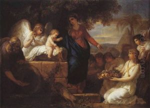 La Sainte Famille Servie Par Les Anges Pendant La Fuite En Egypte by Francois Guillaume Menageot