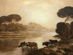 Troupeau S'abreuvant by Emile Rene Menard