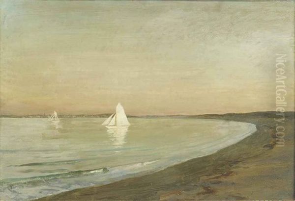 Sailing Boats In A Bay, At Sunset - view 1