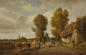 Vaches Et Brebis Devant La Chaumiere Vaches Et Brebis Devant La Chaumiere