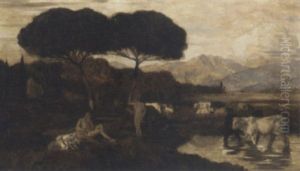 Shepards With A Herd Of Cows In An Arcadian Landscape Shepards With A Herd Of Cows In An Arcadian Landscape