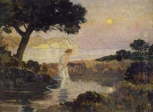 Le Bain, Lever De Lune by Emile Rene Menard