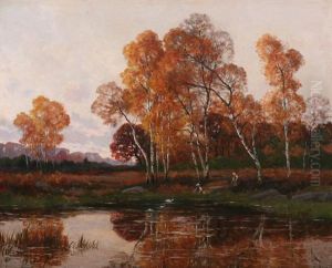 Stand Of Trees At River's Edge by Paul Emile Berton