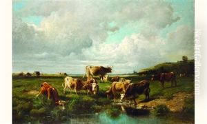 Vaches S'abreuvant by Rene-Joseph Menard