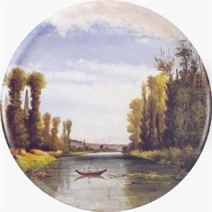 Barcazas En El Rio by Rene-Joseph Menard