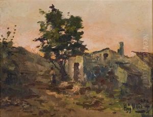 Landscape With Houses And Figure by Hygino Mendonca
