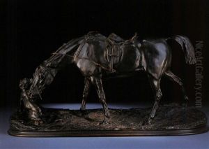 Reitpferd Und Hund by Pierre-Jules Mene