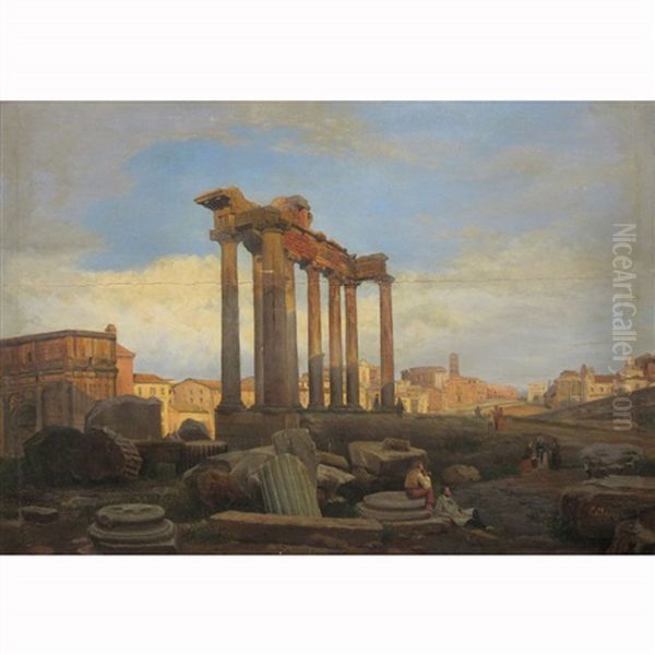 Figures Resting Near The Temple Of Saturn In The Roman Forum - view 1