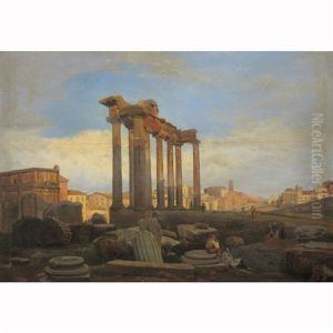Figures Resting Near The Temple Of Saturn In The Roman Forum