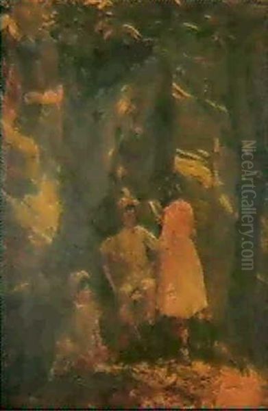 Lectura En La Mesa De Piedra, Ninos Leyendo Una Carta Bajo Un Gran Arbol - view 1