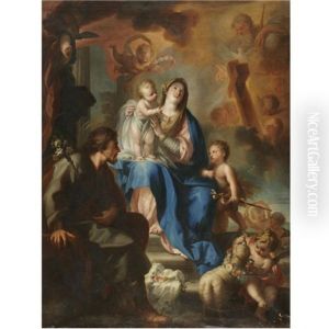 The Holy Family Surrounded By Symbols Of The Passion by Miguel Jacinto Menendez