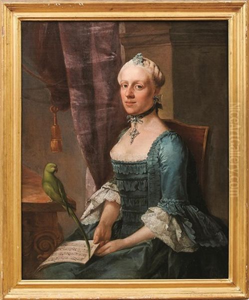 Portrait Einer Vornehmen Dame Mit Papagei Und Notenblatt - view 1