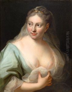 A Young Woman In A Blue Dress With A Veil by Anton Raphael Mengs