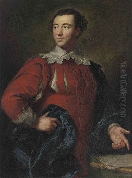 Portrait Of Charles Macdonnell, In Van Dyck Costume, Gesturing To Papers On A Stone Ledge - view 1