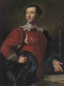 Portrait Of Charles Macdonnell, In Van Dyck Costume, Gesturing To Papers On A Stone Ledge