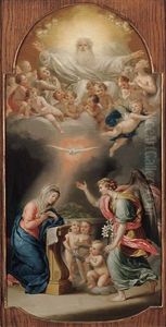 Verkundigung Mariens Mit Hl. Geist Und Gott Vater Im Kreis Der Engel Und Putten by Anton Raphael Mengs
