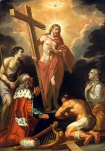 Der Auferstandene Christus Mit Johannes Dem Taufer, Konig David, Dem Reuigen Schacher Und Maria Magdalena by Anton Raphael Mengs