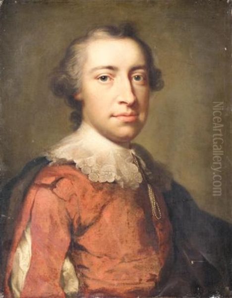 Portrait Of A Gentleman, Half Length, Wearing Red And In 17th Century Costume (by Anton Raphael Mengs And Studio) - view 1