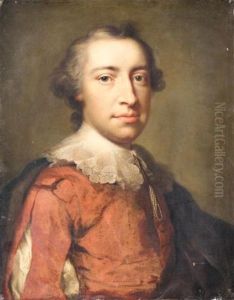 Portrait Of A Gentleman, Half Length, Wearing Red And In 17th Century Costume (by Anton Raphael Mengs And Studio) by Anton Raphael Mengs