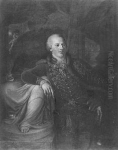 Portrait Of A Nobleman In A Gallery (augustus Of Poland?) by Anton Raphael Mengs