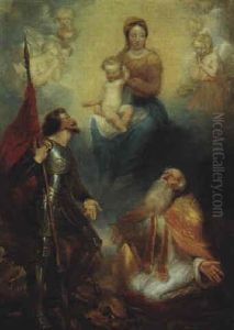 Die Madonna Mit Dem Kind Und Engeln Erscheint Dem Heiligen Georg Und Einem Heiligen Bischof Die Madonna Mit Dem Kind Und Engeln Erscheint Dem Heiligen Georg Und Einem Heiligen Bischof