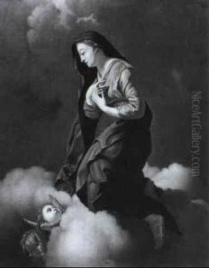 Madonna Mit Zwei Engeln Auf Den Wolken Schwebend