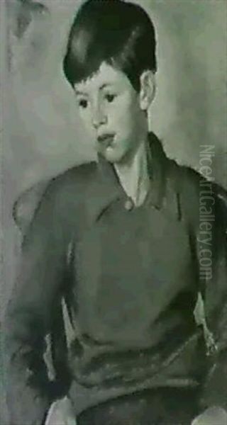 Portrait Of A Young Boy In A Green Shirt - view 1