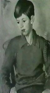 Portrait Of A Young Boy In A Green Shirt by Bernard Meninsky