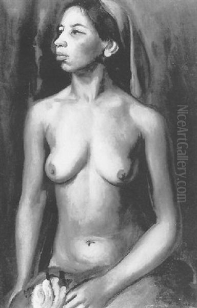Portrait Of A Semi-naked Negress Seated Holding A Rose - view 1