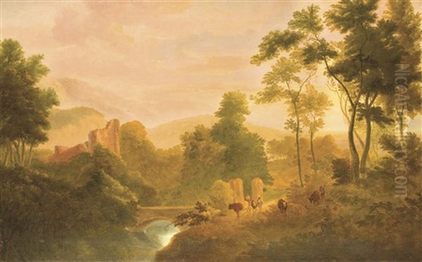Ideale Landschaft Mit Ruine Und Kuhhirten - view 1