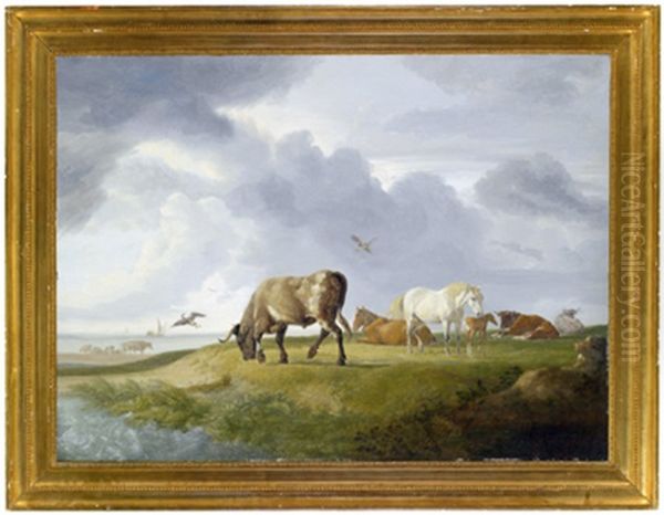 Kuhe Und Pferde An Der Kuste Grasend - view 1