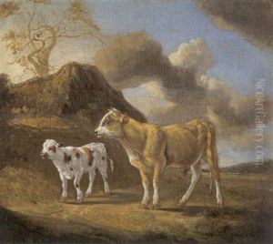 Jungbulle Und Kalb In Der Sonne Jungbulle Und Kalb In Der Sonne