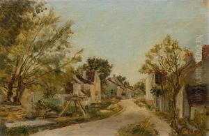 Village Street With Houses And Trees by Barthelemy Menn