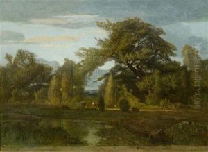Weiherlandschaft Mit Kuhen Am Waldrand by Barthelemy Menn
