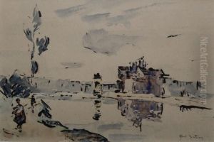 Promeneurs En Bord De Riviere by Abel Bertram