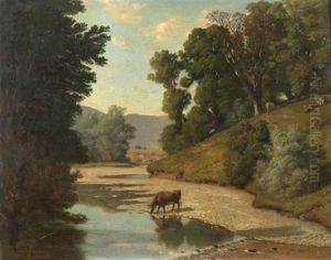 Flusslandschaft Mit Kuhen Flusslandschaft Mit Kuhen