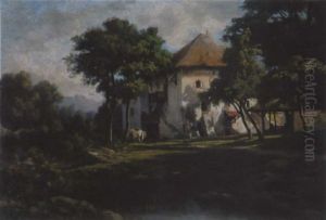 Gehoft In Bewaldeter Landschaft by Barthelemy Menn
