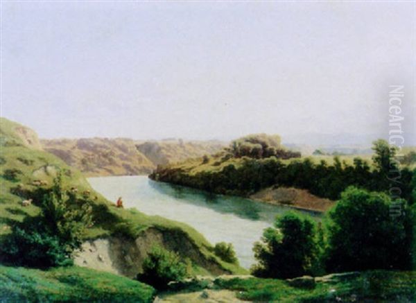 Flusslandschaft Mit Hirte Und Schafen - view 1