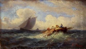 Fischer Beim Einziehen Der Netze Auf Sturmischer See Fischer Beim Einziehen Der Netze Auf Sturmischer See