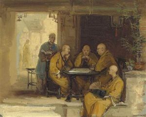 Monks Gaming At A Table by Mortimer Luddington Menpes