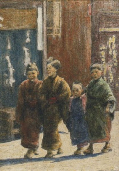 Japanese Children In The Street - view 1