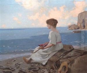 Young Girl By The Sea by Edouard (John) Menta