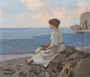 Femme Pensive Sur La Plage by Edouard (John) Menta