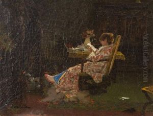 Femme A Sa Lecture Dans Un Interieur by Edouard (John) Menta