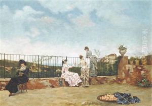 Elegant Company On The Balcony by Edouard (John) Menta