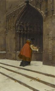 Junge Dame Am Eingang Einer Kirche Junge Dame Am Eingang Einer Kirche