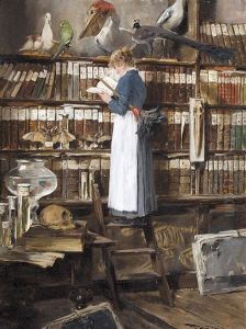 Bibliotheksinterieur Mit Lesender Magd by Edouard (John) Menta